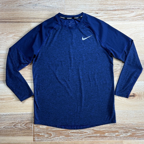 Nike Runner Unisex Dri-Fit Long Sleeve Tee size Large Space Dyed Knit Blue/Black - Picture 1 of 10